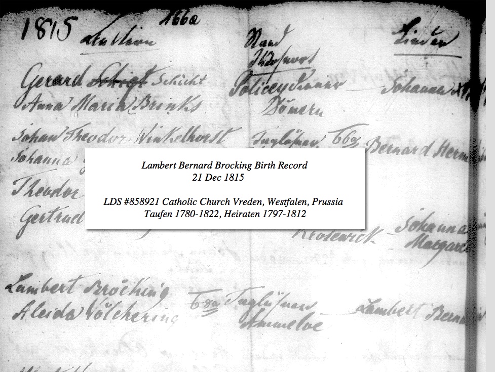 1815 Lambert Bernard Brocking Birth record