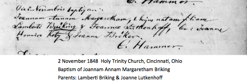 1848 Baptism Joannam Annam Margaretham Bruking