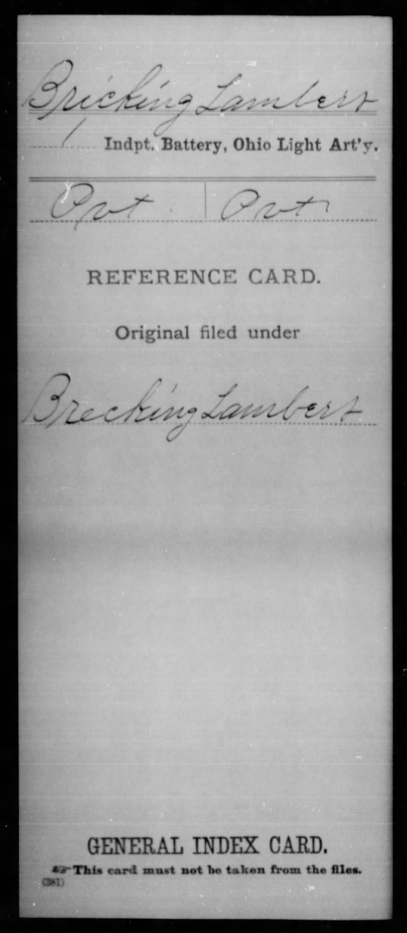 1865 Lambert Bricking Military Index Card 2