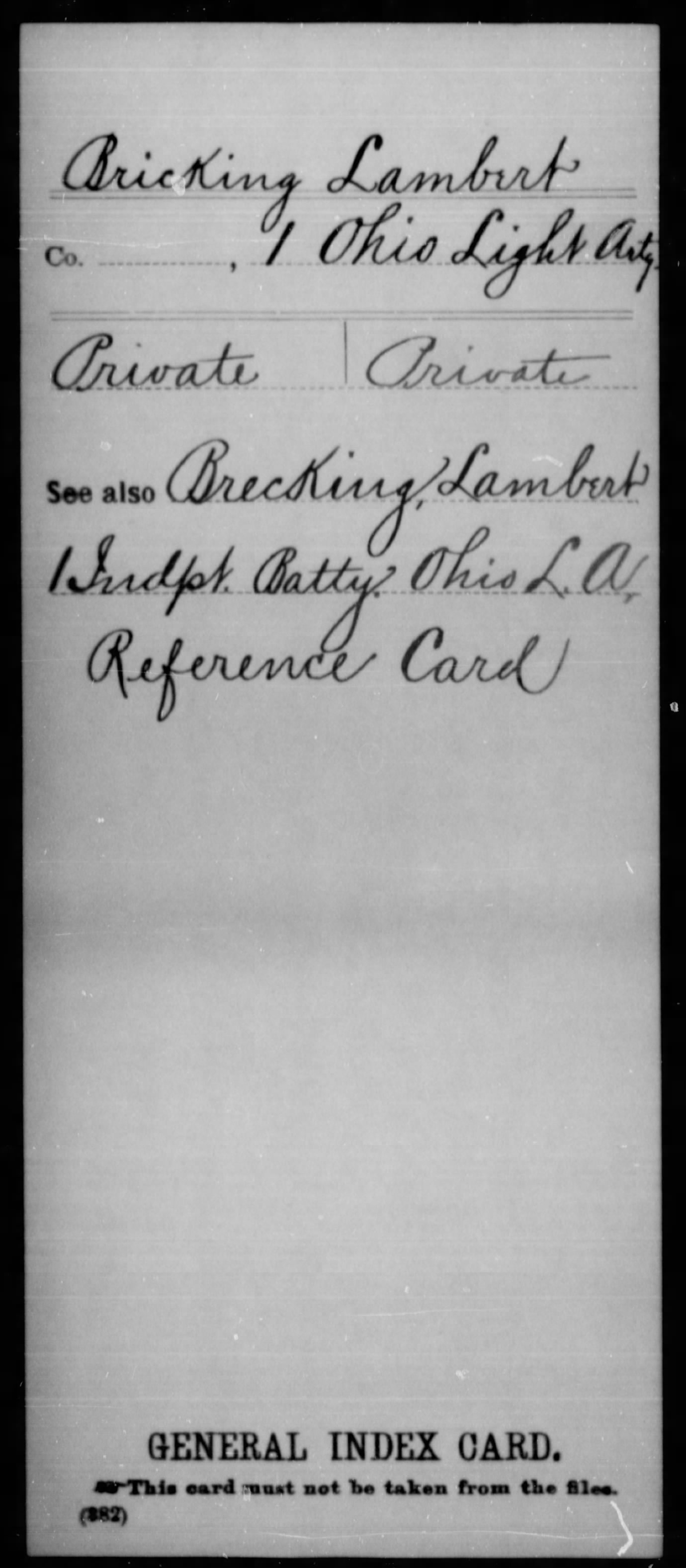 1865 Lambert Bricking Military Index Card