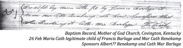 1854 Mary Barlage Baptism Record