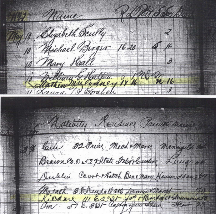 1892 Matthew Mulvaney Cemetery Record